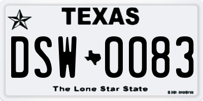 TX license plate DSW0083