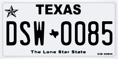 TX license plate DSW0085