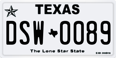 TX license plate DSW0089