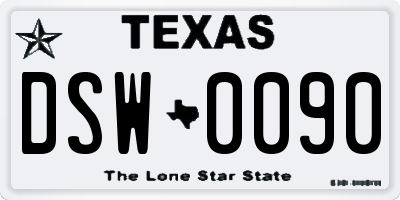 TX license plate DSW0090