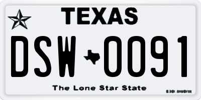 TX license plate DSW0091