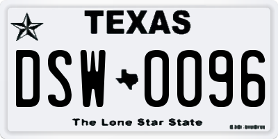TX license plate DSW0096