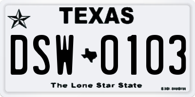 TX license plate DSW0103