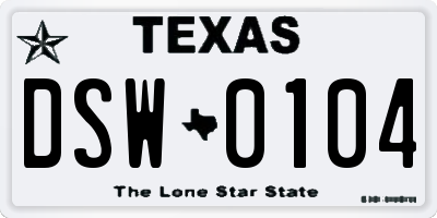 TX license plate DSW0104