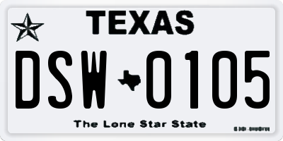 TX license plate DSW0105