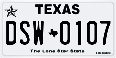 TX license plate DSW0107