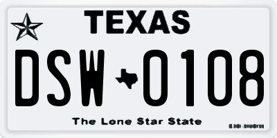 TX license plate DSW0108