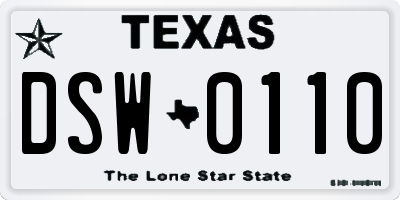 TX license plate DSW0110
