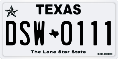 TX license plate DSW0111