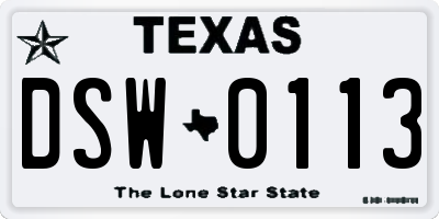 TX license plate DSW0113
