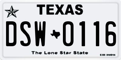 TX license plate DSW0116