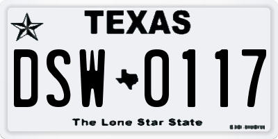 TX license plate DSW0117