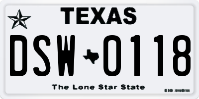TX license plate DSW0118