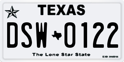 TX license plate DSW0122