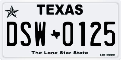 TX license plate DSW0125