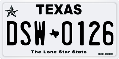 TX license plate DSW0126