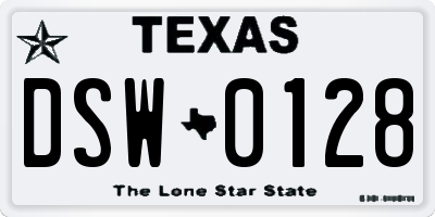 TX license plate DSW0128