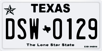 TX license plate DSW0129