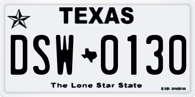 TX license plate DSW0130