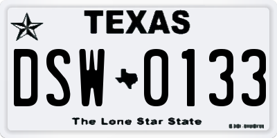 TX license plate DSW0133