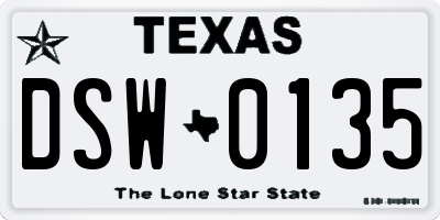 TX license plate DSW0135