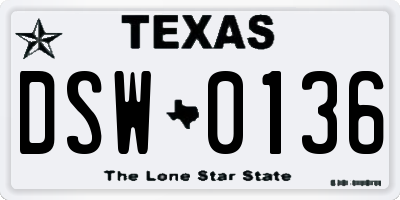 TX license plate DSW0136