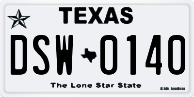 TX license plate DSW0140