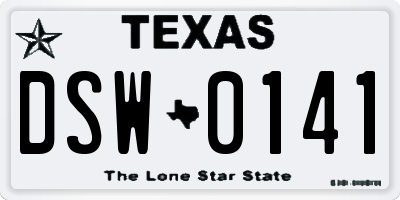 TX license plate DSW0141