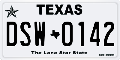 TX license plate DSW0142