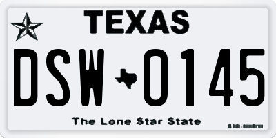 TX license plate DSW0145