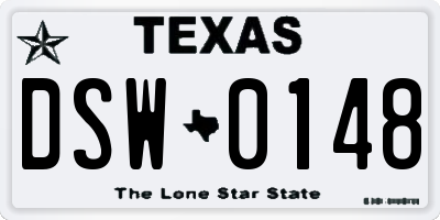 TX license plate DSW0148