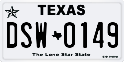 TX license plate DSW0149