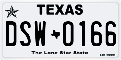 TX license plate DSW0166