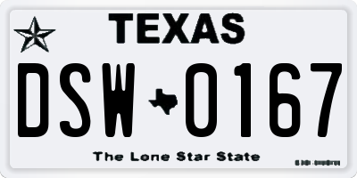 TX license plate DSW0167