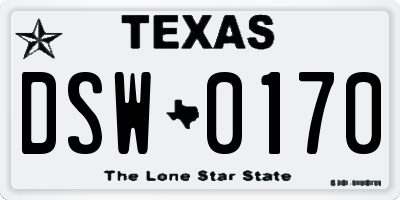 TX license plate DSW0170