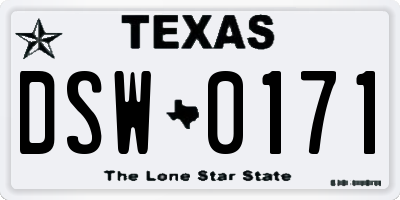 TX license plate DSW0171