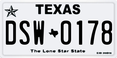 TX license plate DSW0178
