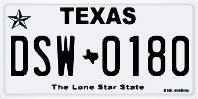 TX license plate DSW0180