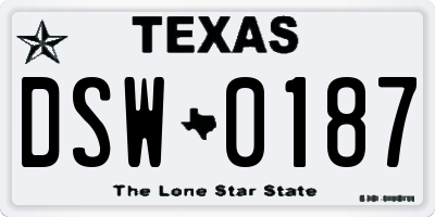 TX license plate DSW0187