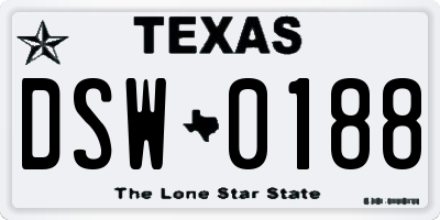 TX license plate DSW0188
