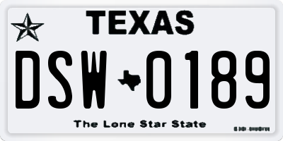 TX license plate DSW0189