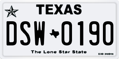 TX license plate DSW0190