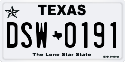 TX license plate DSW0191