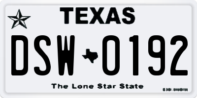 TX license plate DSW0192