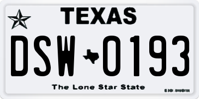 TX license plate DSW0193