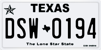 TX license plate DSW0194