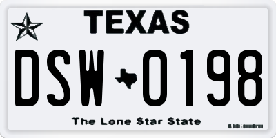 TX license plate DSW0198