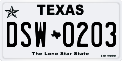 TX license plate DSW0203