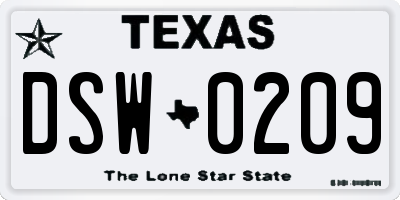 TX license plate DSW0209