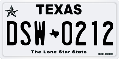 TX license plate DSW0212